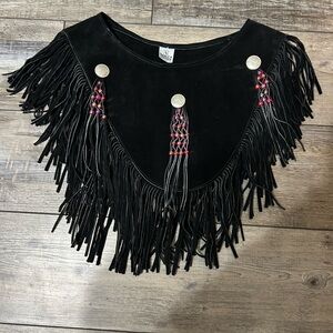 COWGIRL leather Suede Western Black Shoulder Cape Shawl Fringe Native American